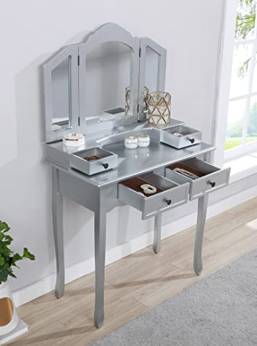 White Wooden Vanity and Stool Set J352996