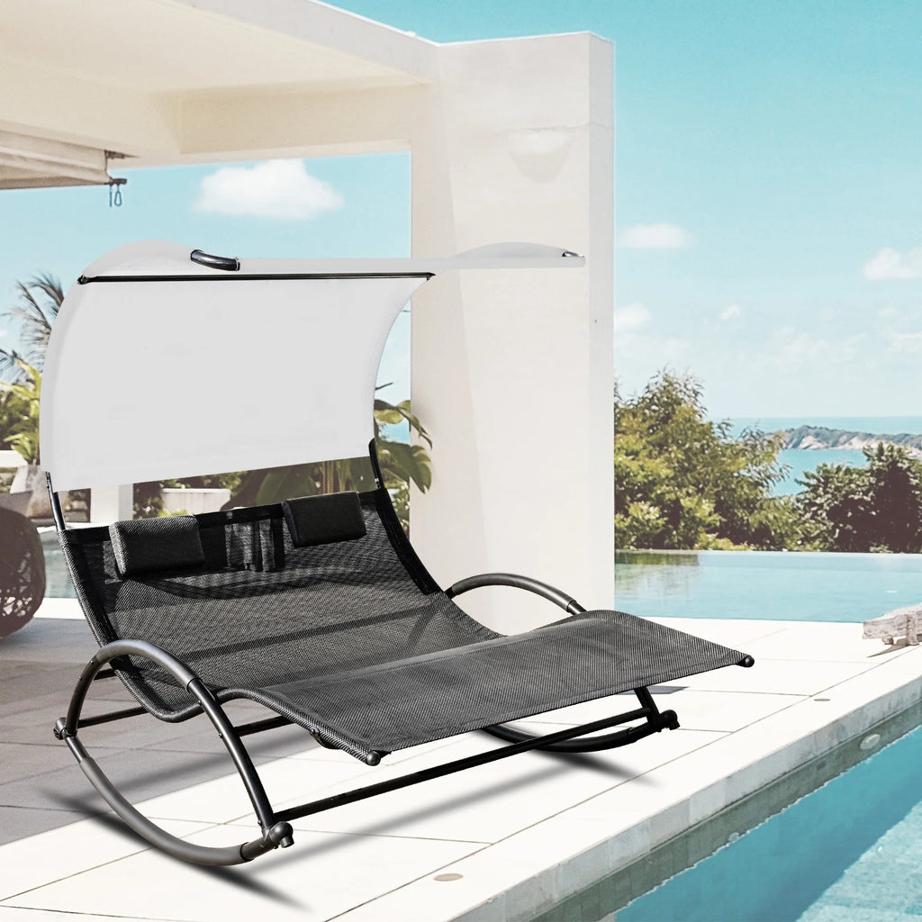 Double Chaise Lounge with Canopy and Pillows G245986