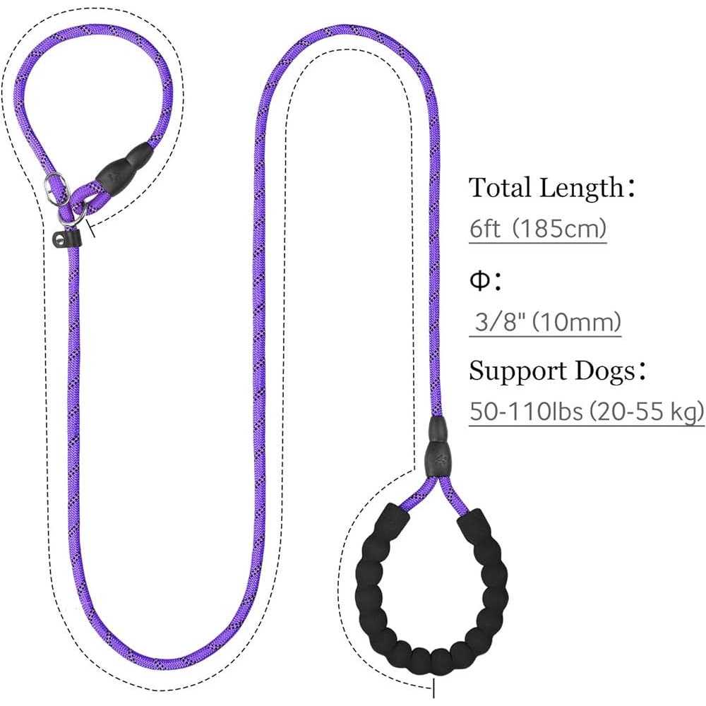 6 FT Reflective Slip Lead Dog Leash with Padded Handle R145158