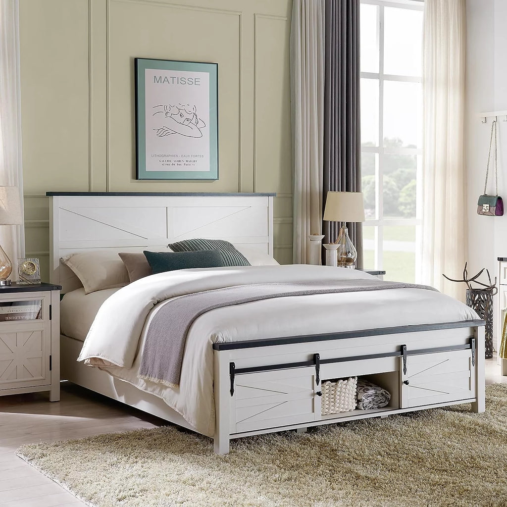 Black Queen Size Platform Bed Frame with Headboard and Storage E548688