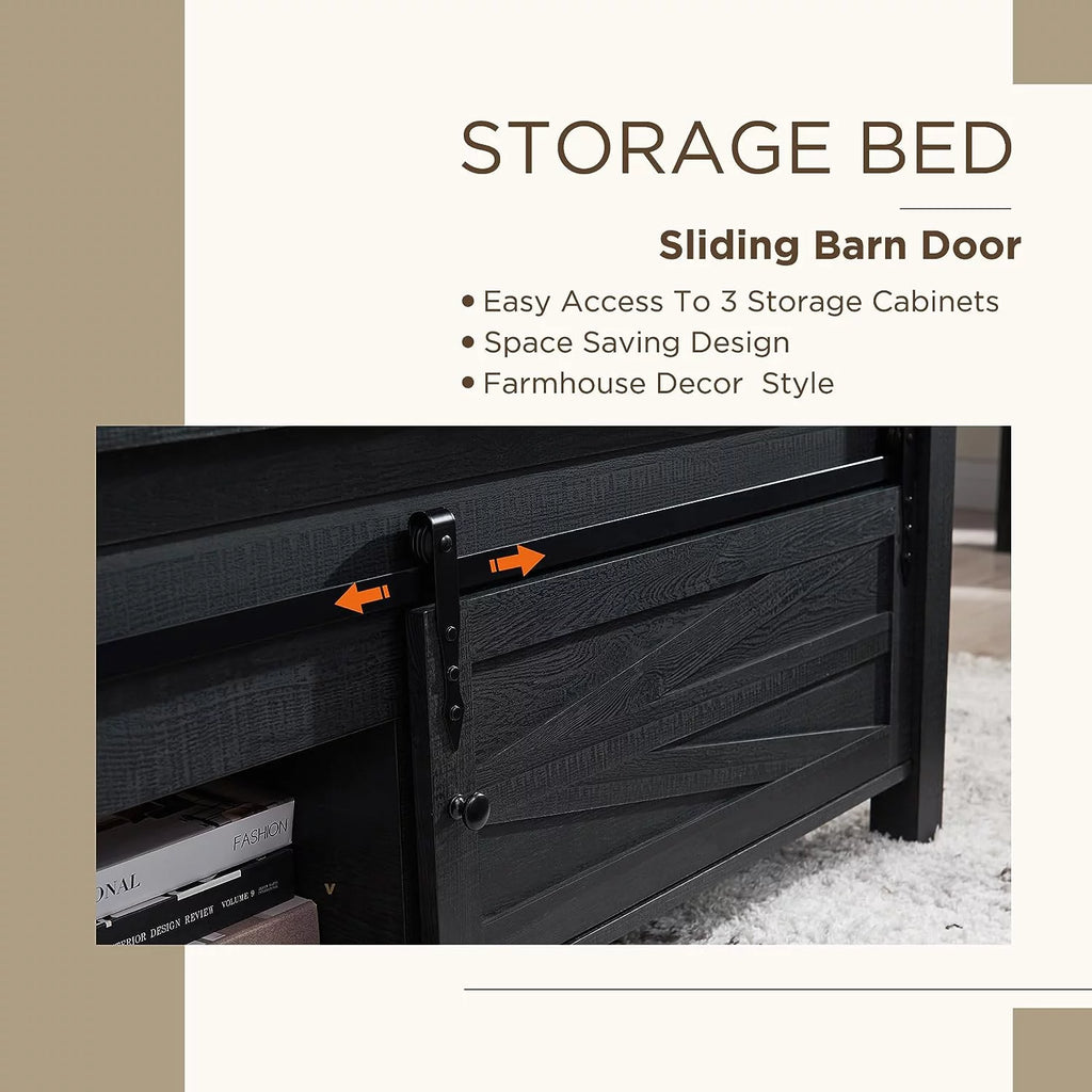 Black Queen Size Platform Bed Frame with Headboard and Storage E548688