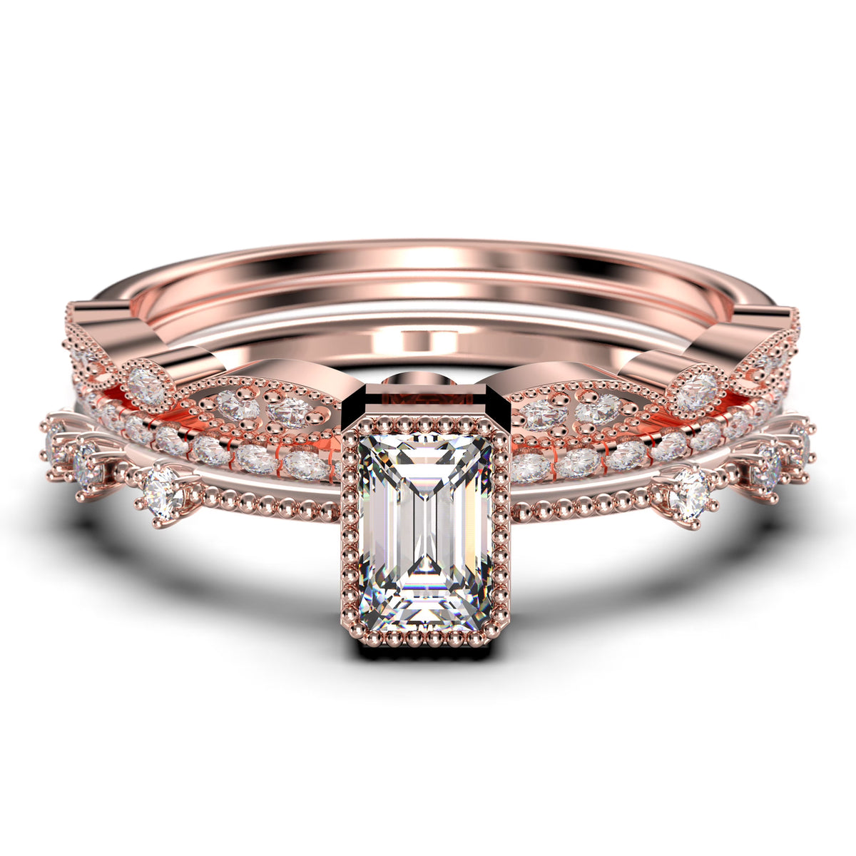 2.25 Carat Emerald Cut Moissanite Engagement Ring in 10k Solid Rose Gold N784445