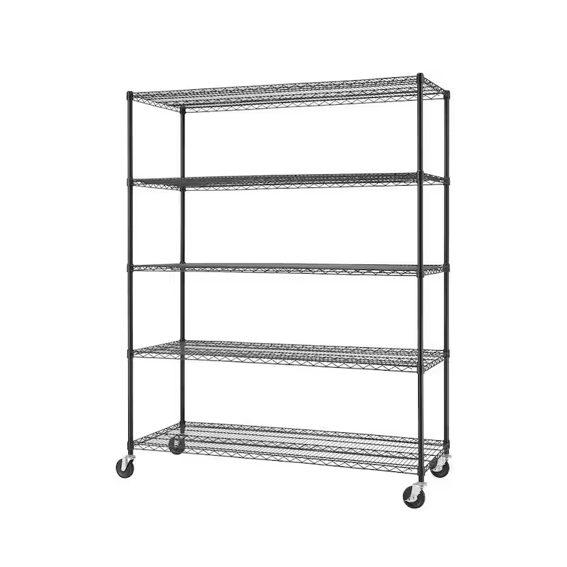 Black 5-Tier Rolling Steel Wire Shelving Unit B2064
