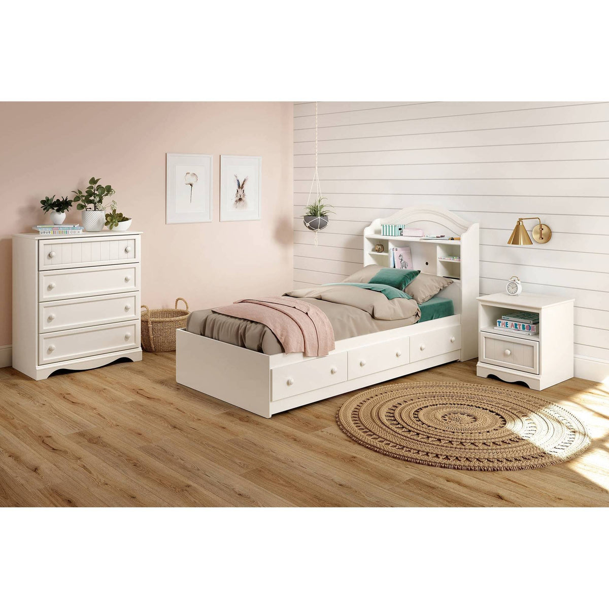 Pure White Twin Bookcase Headboard M81398