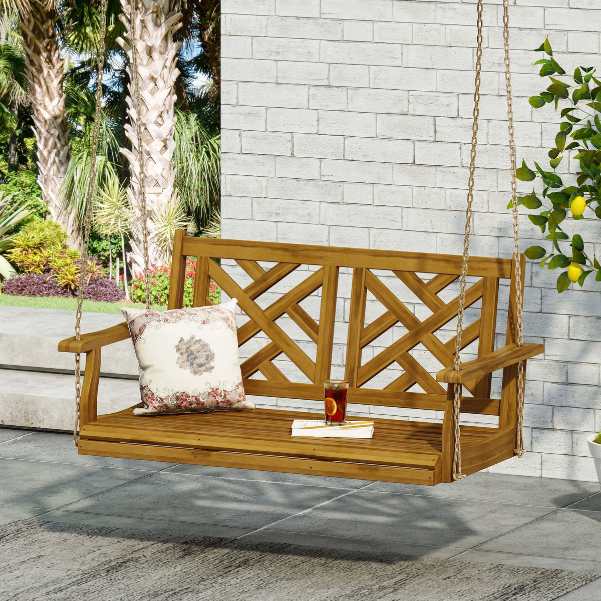 Acacia Wood Outdoor Hanging Porch Swing L391