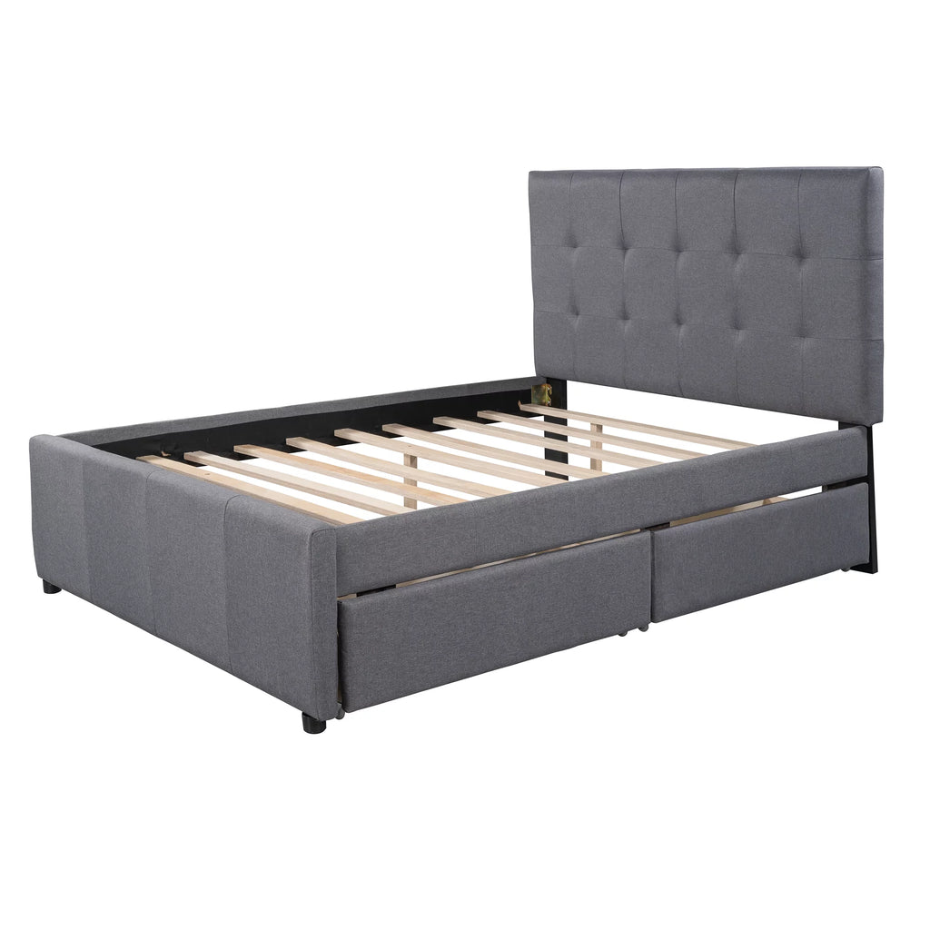Full Size Upholstered Platform Bed with Two Storage Drawers H5384