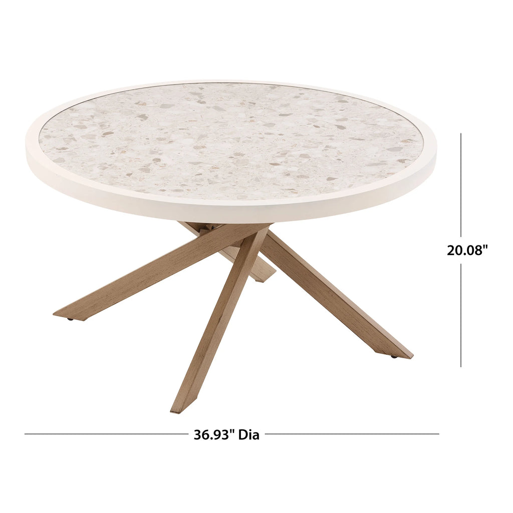 White Round Outdoor Tile-Top Coffee Table O9412