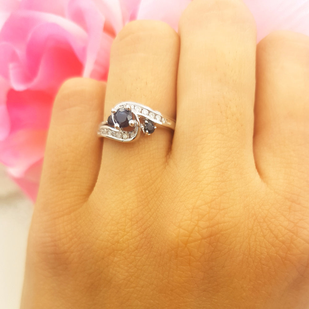 10K White Gold Blue Sapphire & White Diamond Engagement Ring Set K7521