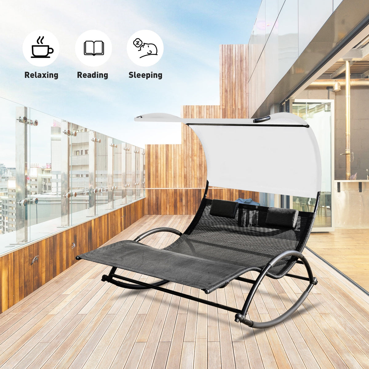 Double Chaise Lounge with Canopy and Pillows G245986