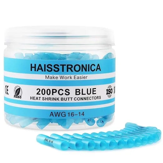 200PCS 16-14 Awg Blue Heat Shrink Butt Connectors A57314