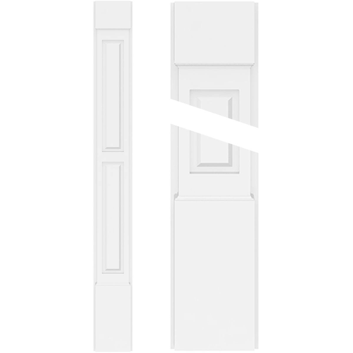 10x22W x 96x22H x 2x22P Two Equal Raised Panel PVC Pilaster with Standard Capital & Base (Pair) Y7717