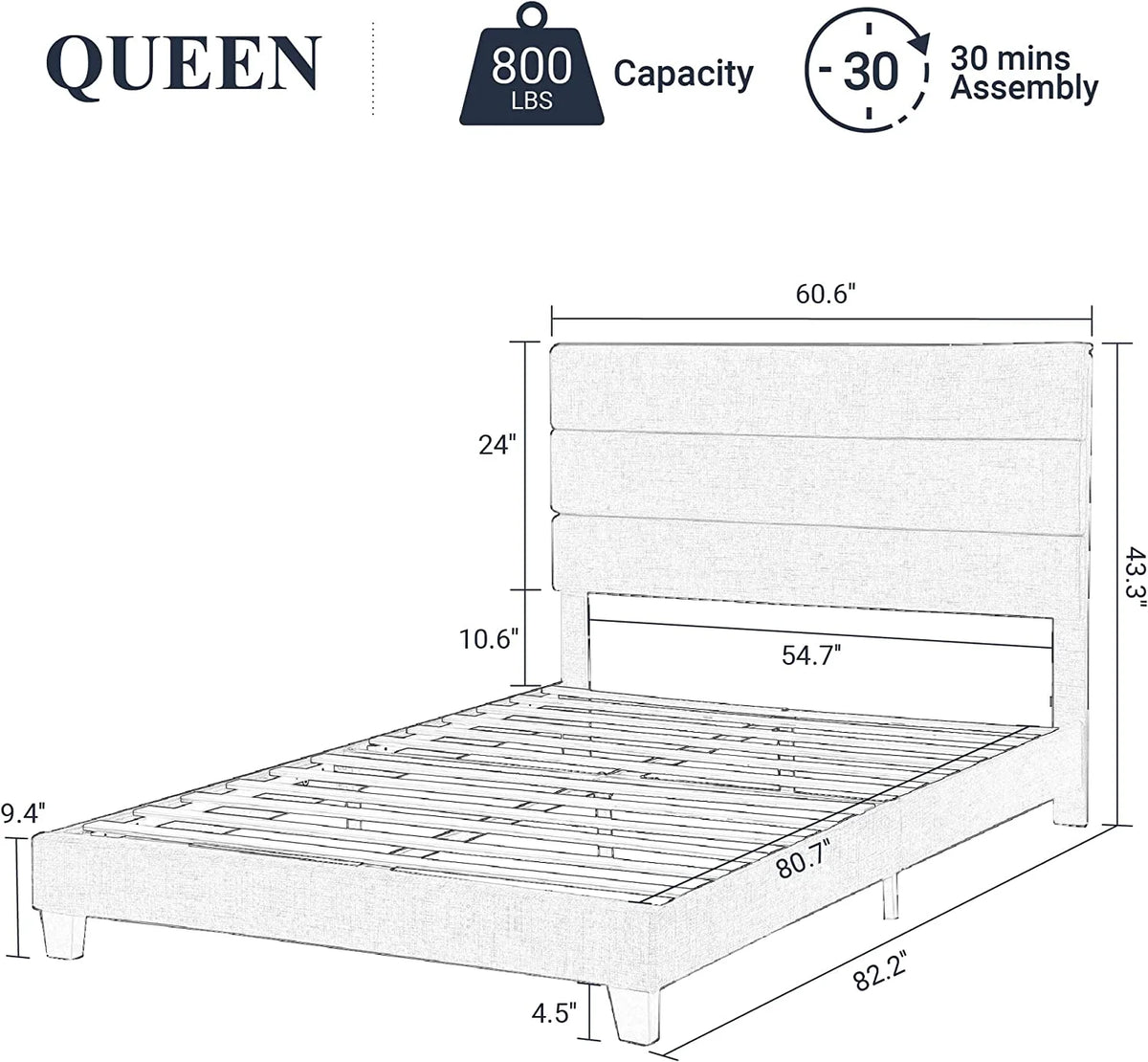 Queen Size Fabric Upholstered Platform Bed Frame Q591432