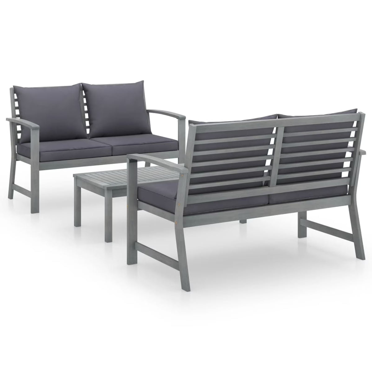 3 Piece Gray Acacia Wood Outdoor Sectional Sofa Set with Cushions D835798