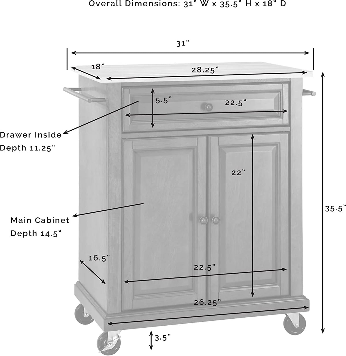 Compact Kitchen Island with Natural Wood Top X751725