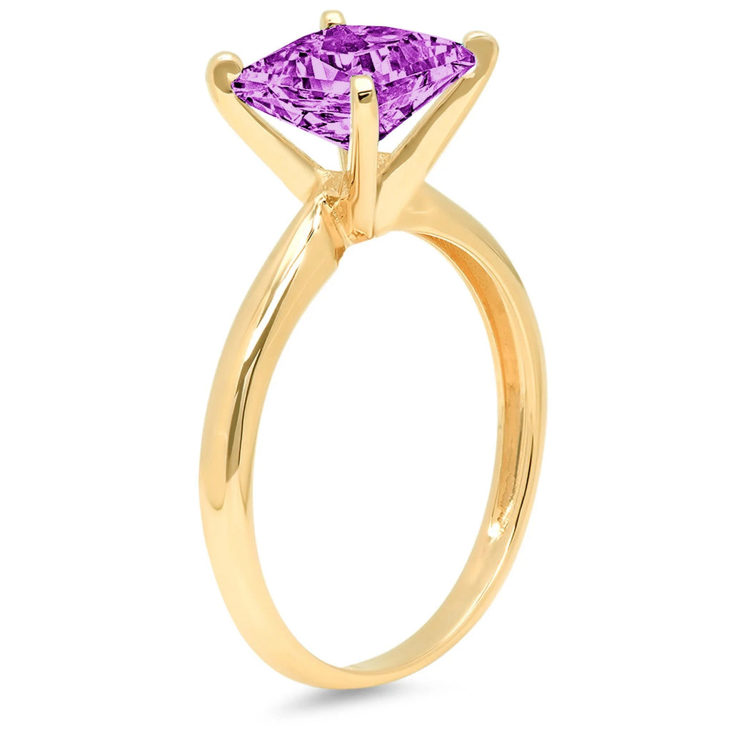 Princess Cut Purple Simulated Alexandrite 18k Yellow Gold Solitaire Ring Size 3.5 R3122