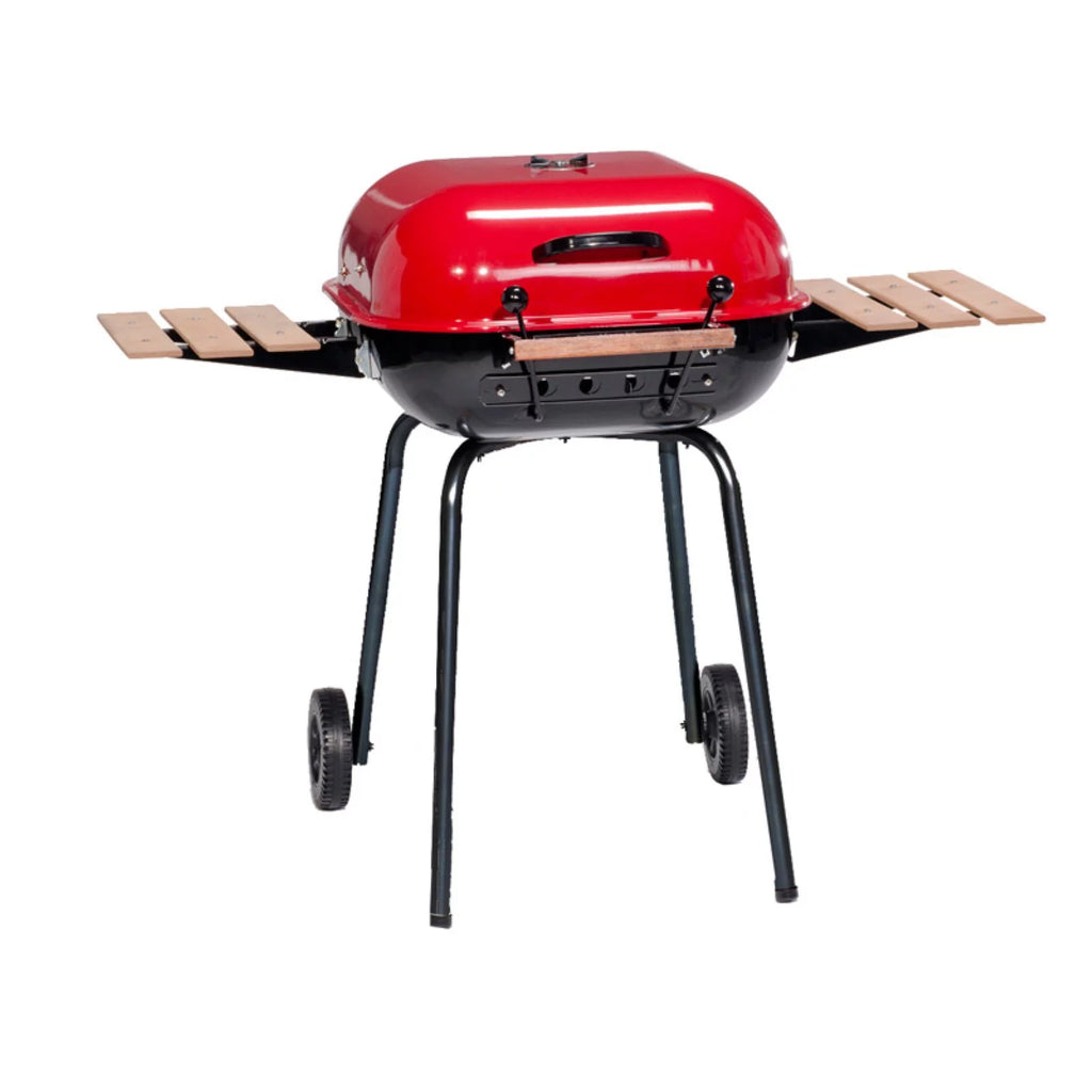 Charcoal BBQ Steel Grill with Adjustable Cooking Grate and Side Table O432