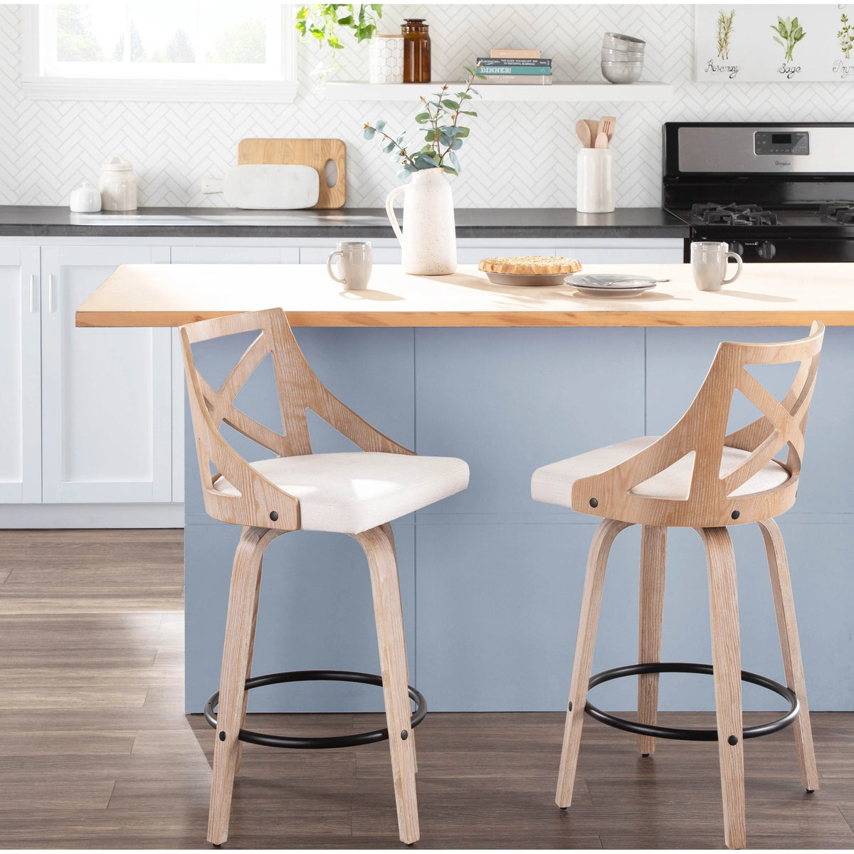 26" Fixed-Height Counter Stool with Bent Wood Legs, Set of 2 U3471