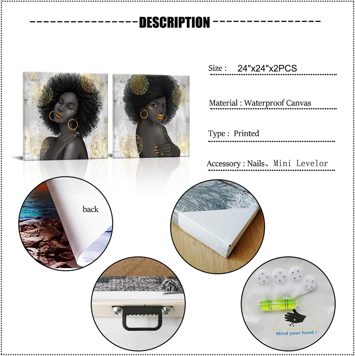 Black Woman with Gold Lip Canvas Wall Art G50994