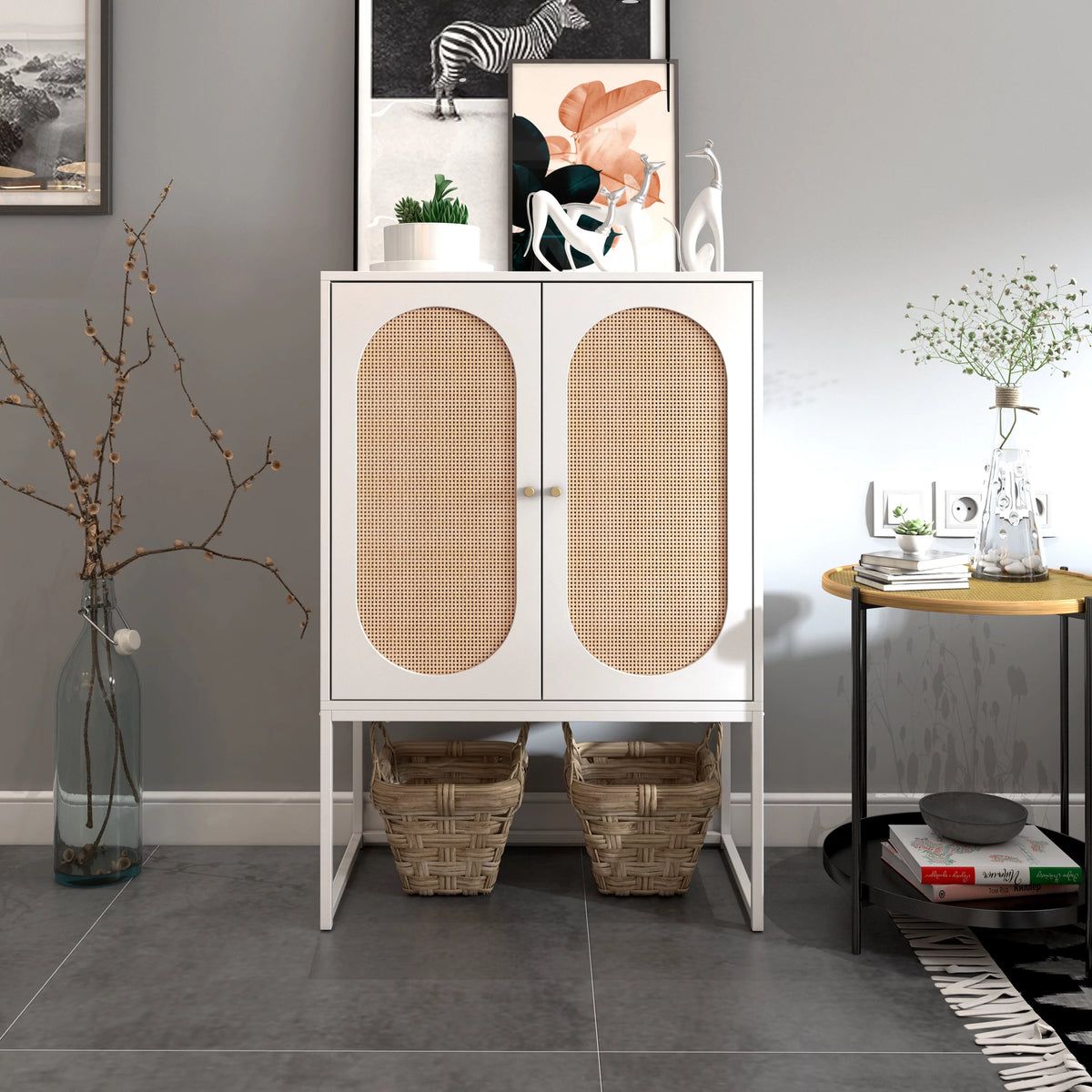 Natural Rattan 2 Door Free Standing Cabinet with Adjustable Shelf Q38482