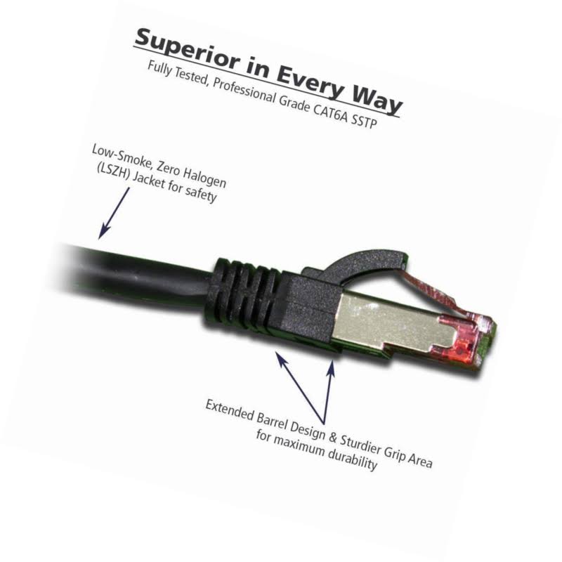 Cat6a SSTP LSZH Ethernet Cables, 1 ft - Black (25 Pack) G1893