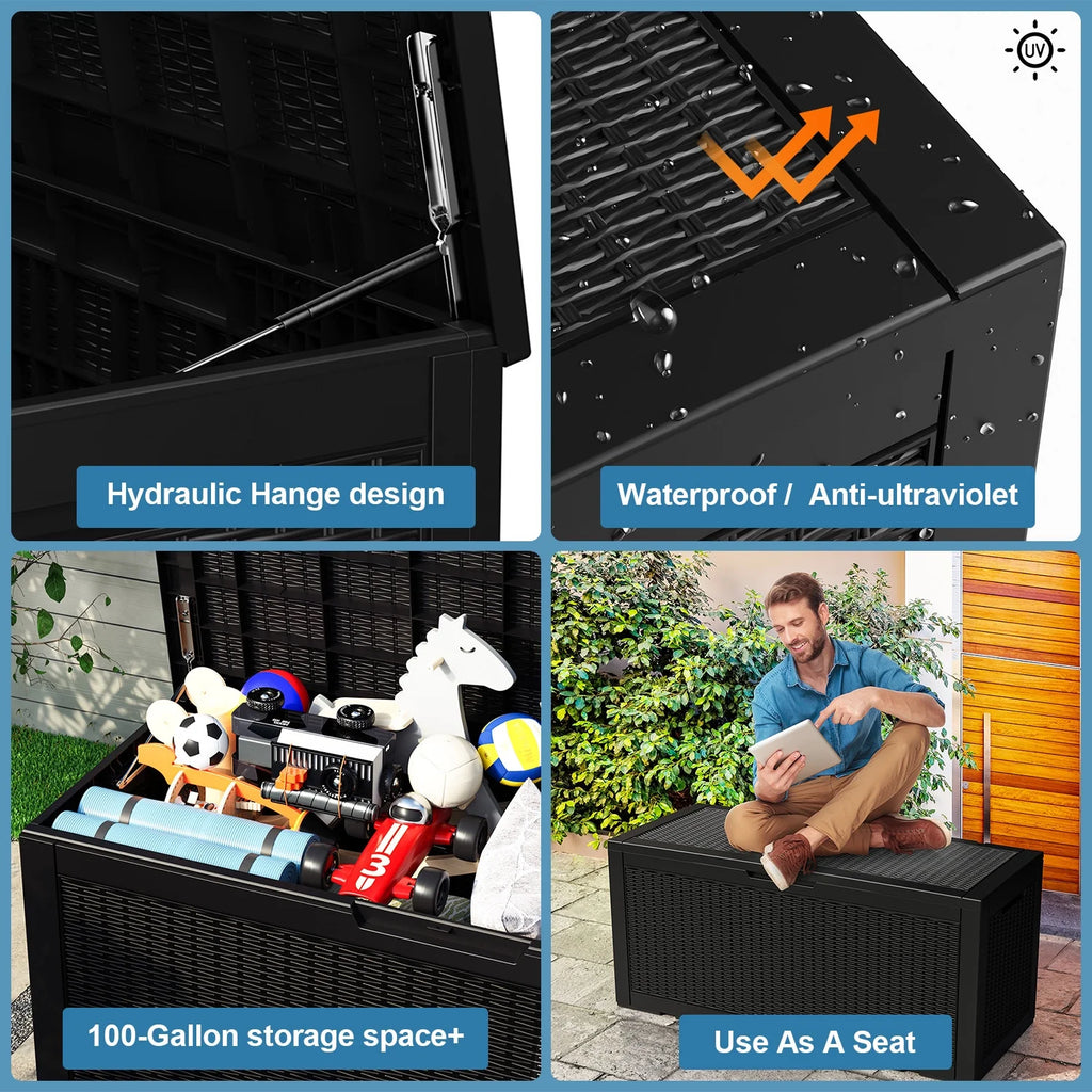 100 Gallon Rattan and Resin Outdoor Storage Box N17514