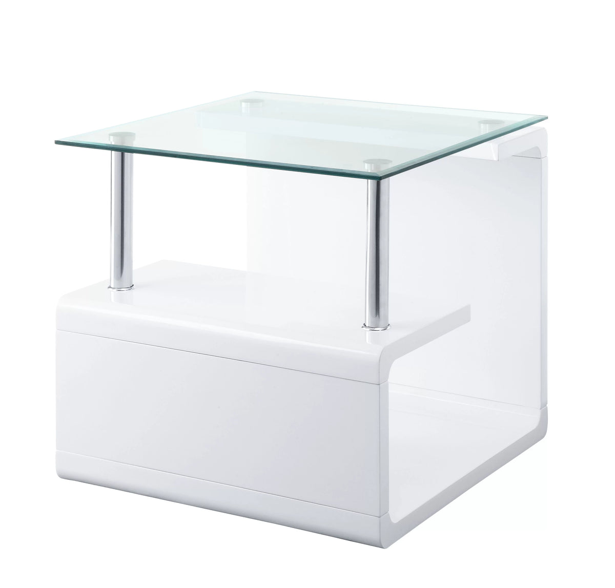 Clear Glass White End Table L232