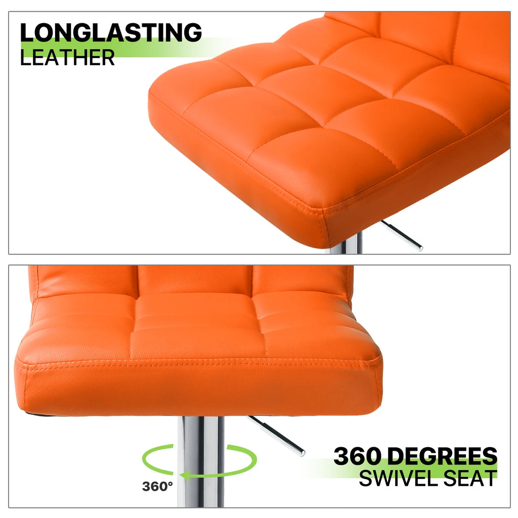 Set of 4 Adjustable Swivel Bar Stools Faux Leather, Orange J52654