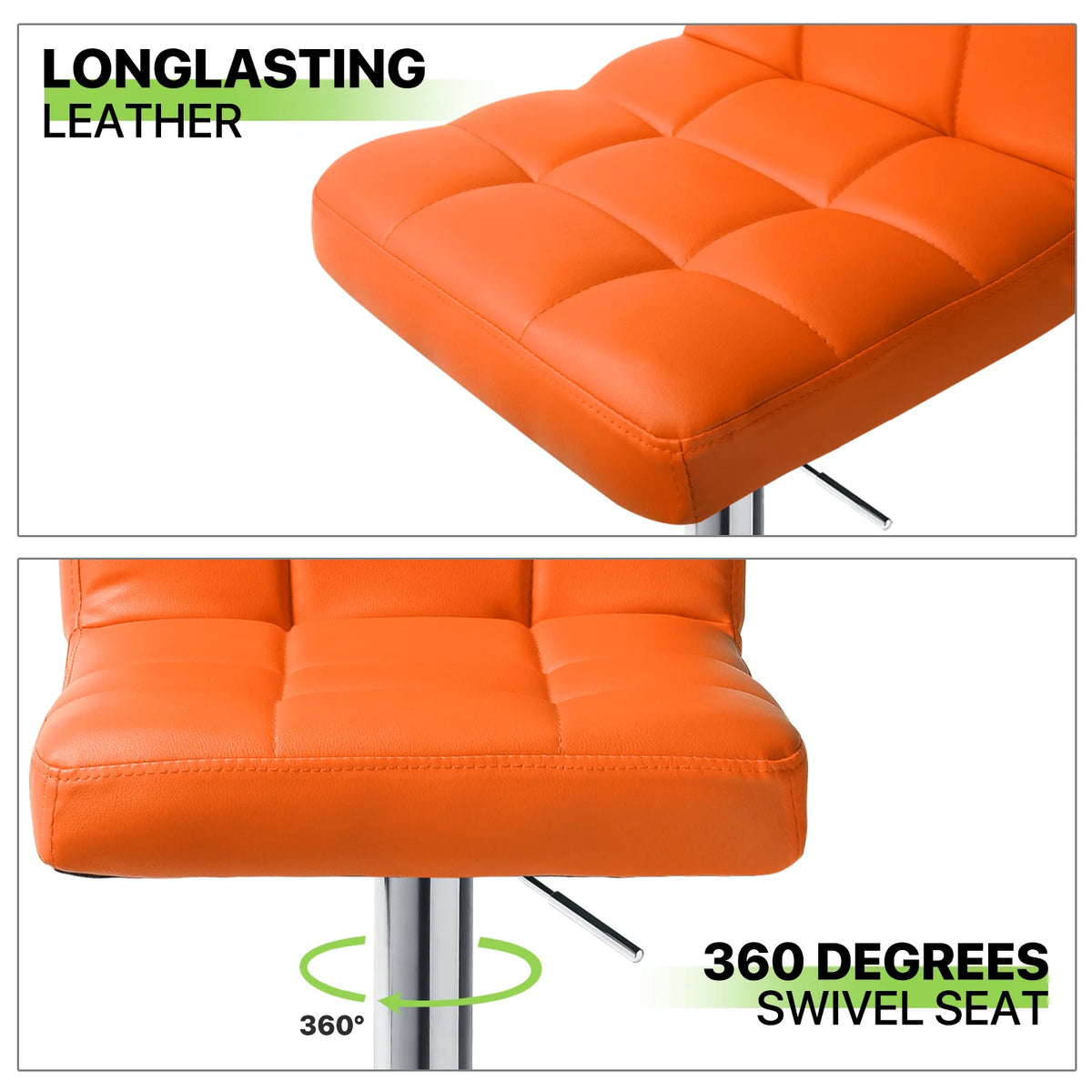 Set of 4 Adjustable Swivel Bar Stools Faux Leather, Orange J52654