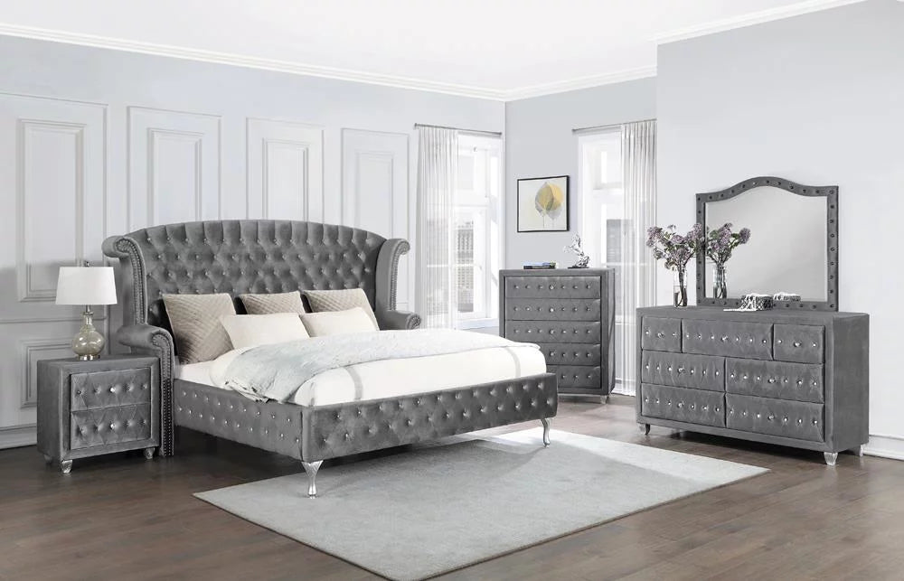 Grey Upholstered Tufted Bedroom Set I720