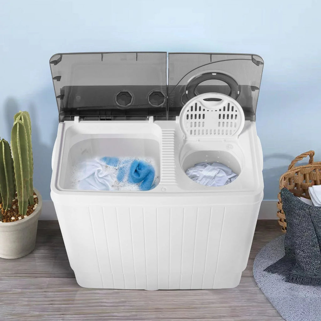 Semi-automatic Twin Tub Washing Machine with Built-in Drain Pump, 26Lbs, White&Black Z19518