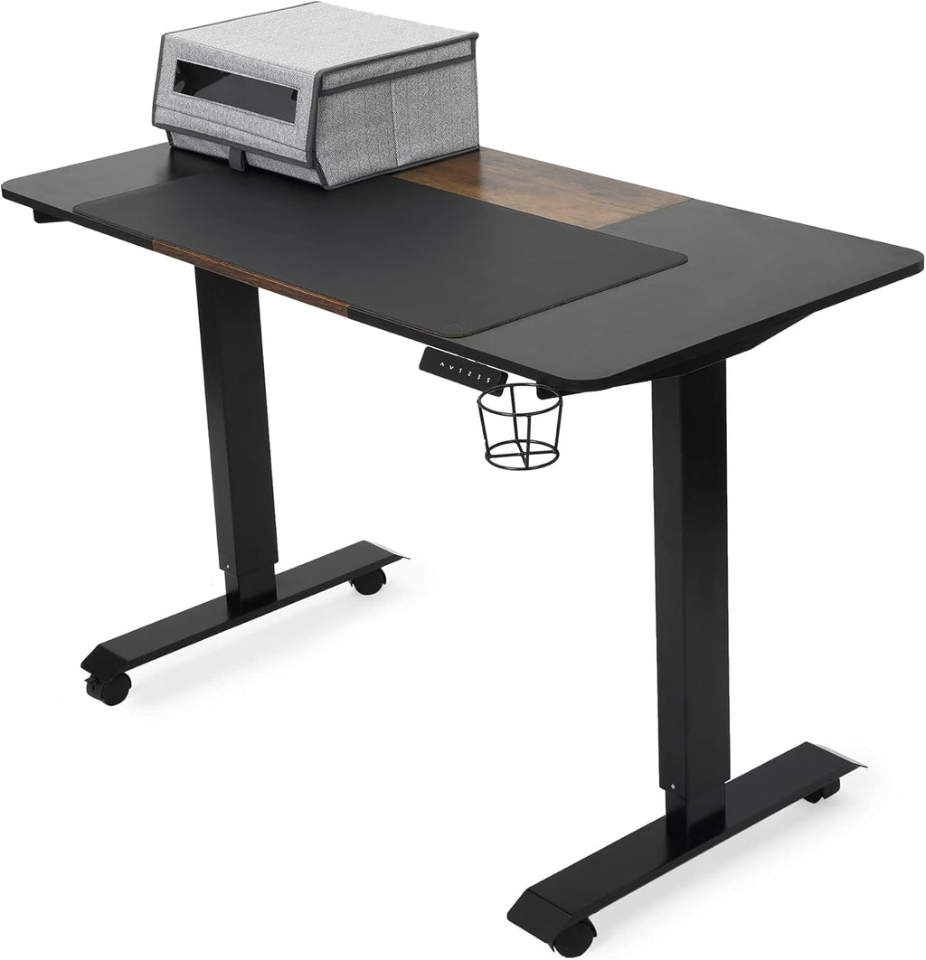 48 x 24 Inches Electric Dual Motor Sit Stand Desk with Desk Pad and Storage Containers C9896