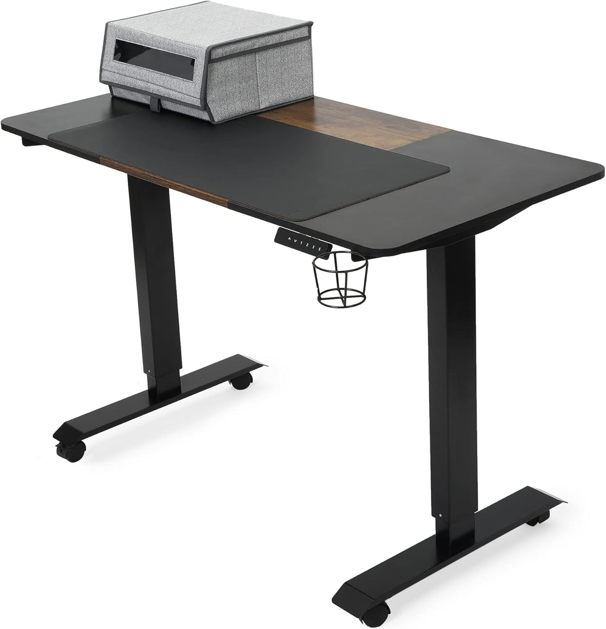 48 x 24 Inches Electric Dual Motor Sit Stand Desk with Desk Pad and Storage Containers C9896
