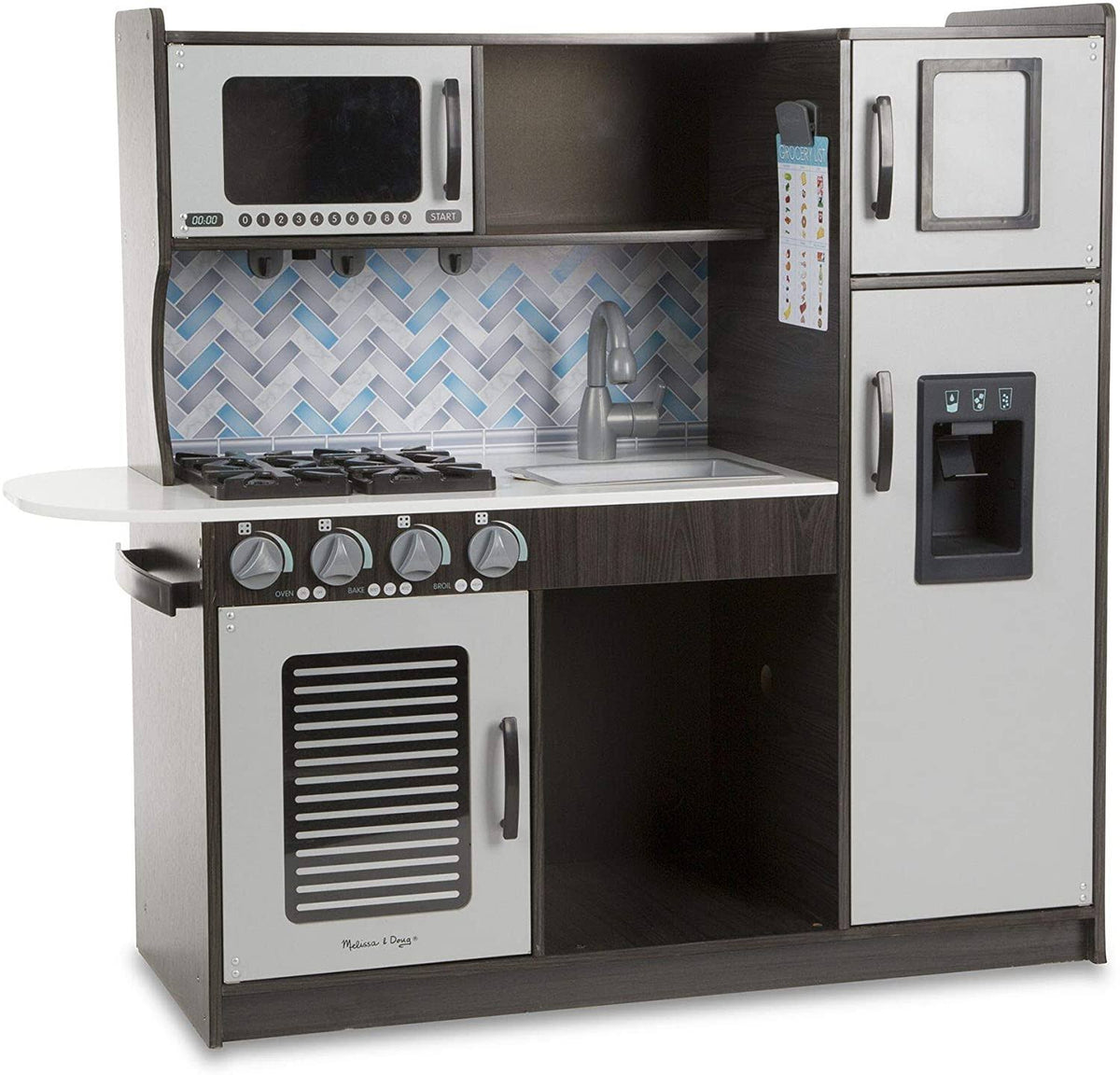 Wooden Pretend Play Toy Kitchen with Ice Cube Dispenser A996