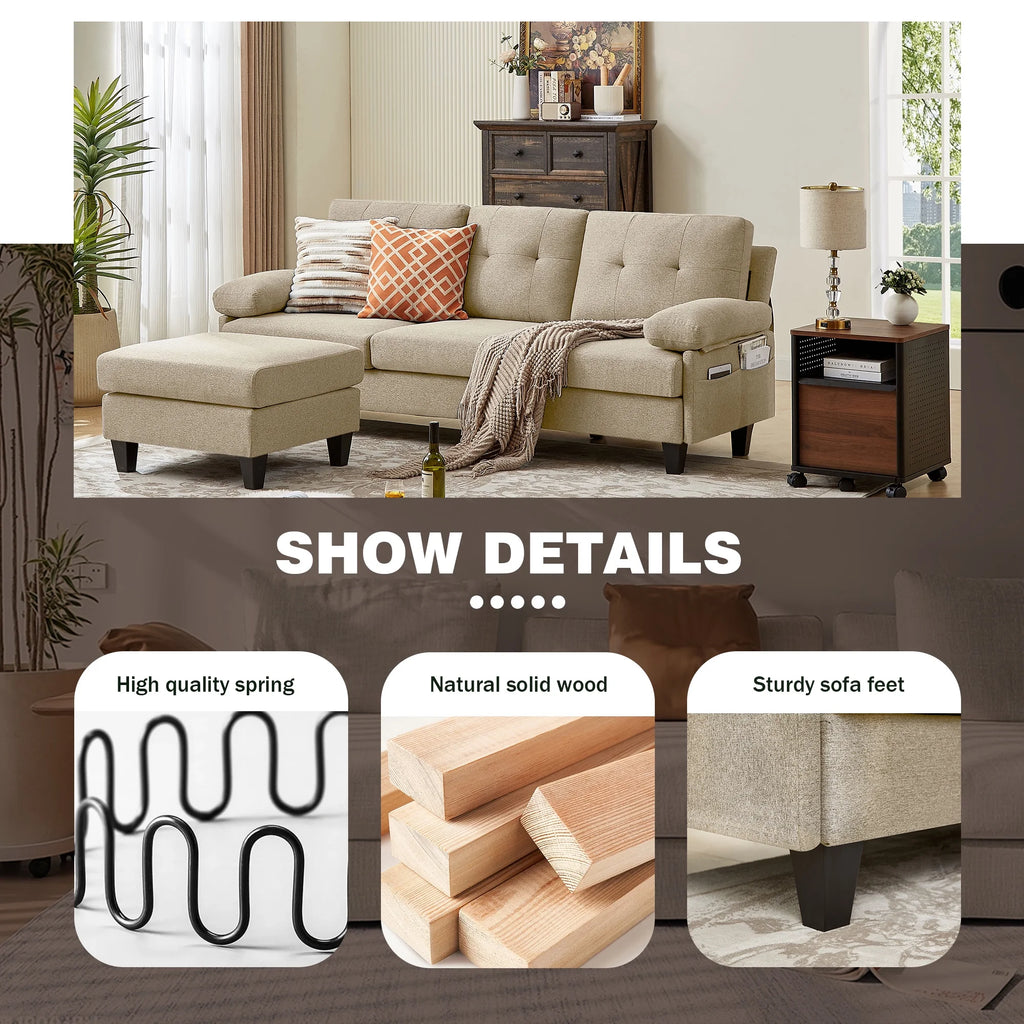 Modern Fabric L-Shaped Sectional Sofa with Chaise M90593