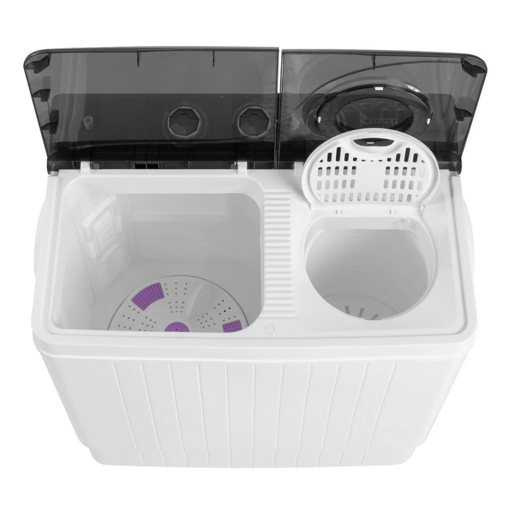 Semi-automatic Twin Tub Washing Machine with Built-in Drain Pump, 26Lbs, White&Black Z19518