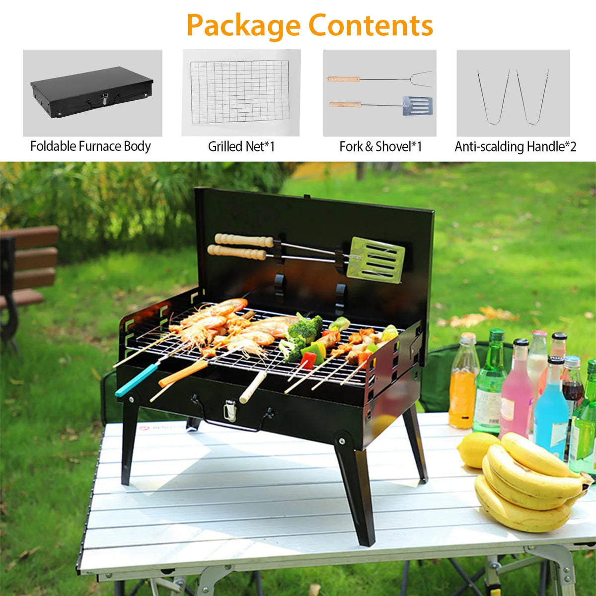 Portable Charcoal BBQ Grill with Toolbox N3637