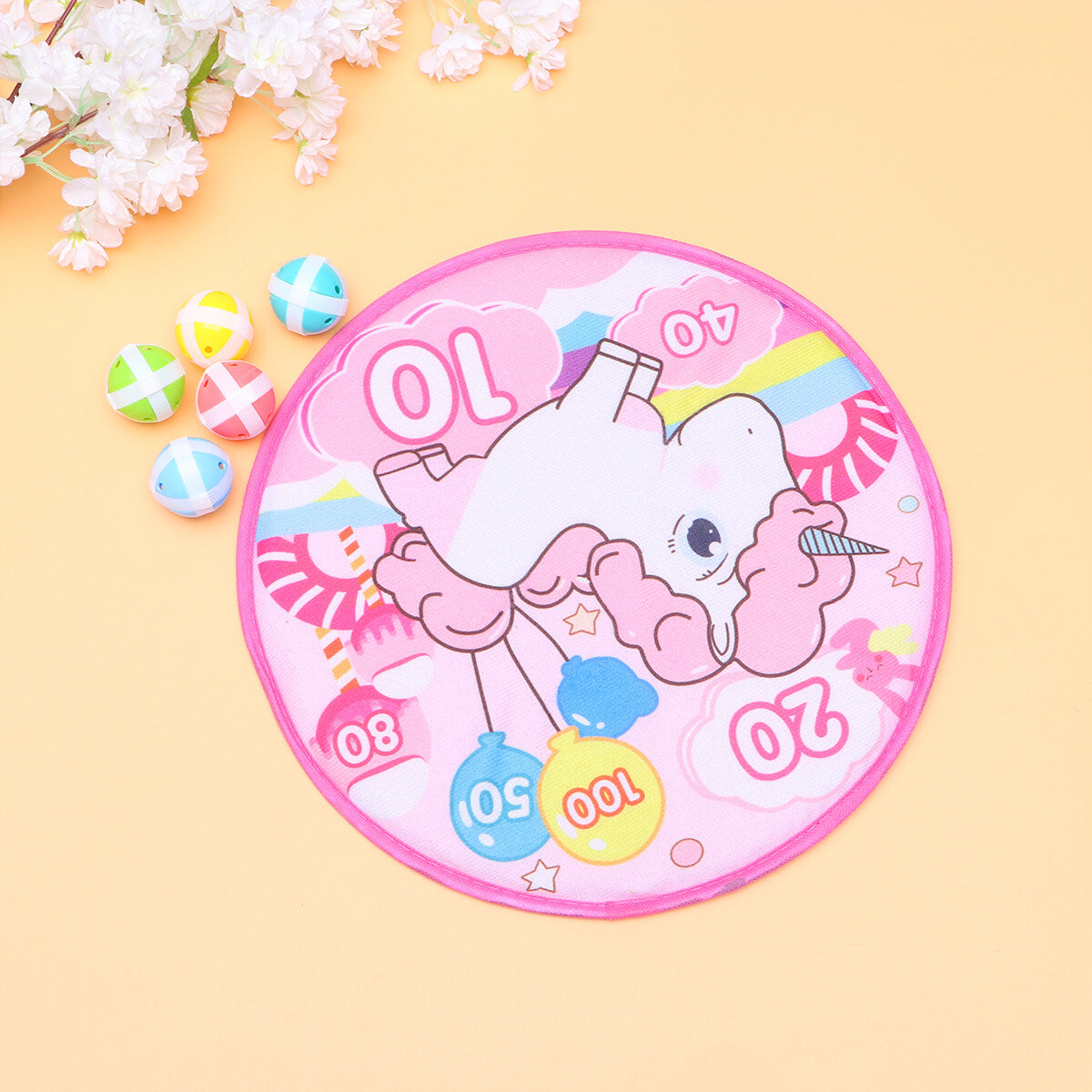 1 Set of Sucker Ball Kids Shooting Sticky Toy Cartoon Round Cloth Dart Board Toy Assorted Color T70906