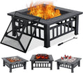 Black Square Wood Burning Fire Pit Table J446
