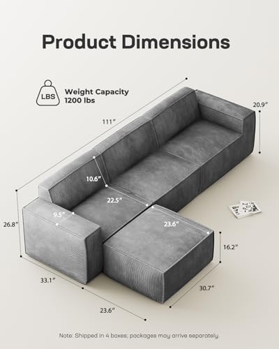 Oversized Deep U Shaped Modular Corduroy Sectional Sofa with Ottoman C497