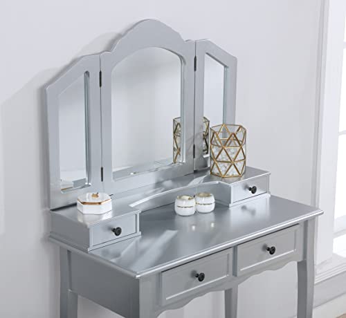 White Wooden Vanity and Stool Set J352996