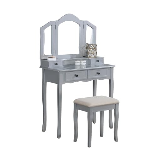 White Wooden Vanity and Stool Set J352996