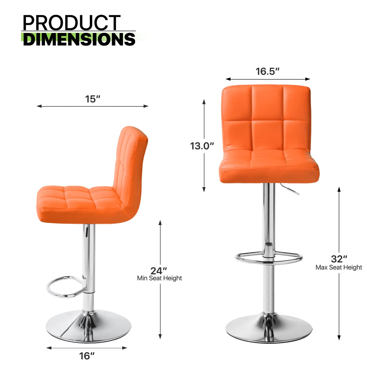 Set of 4 Adjustable Swivel Bar Stools Faux Leather, Orange J52654