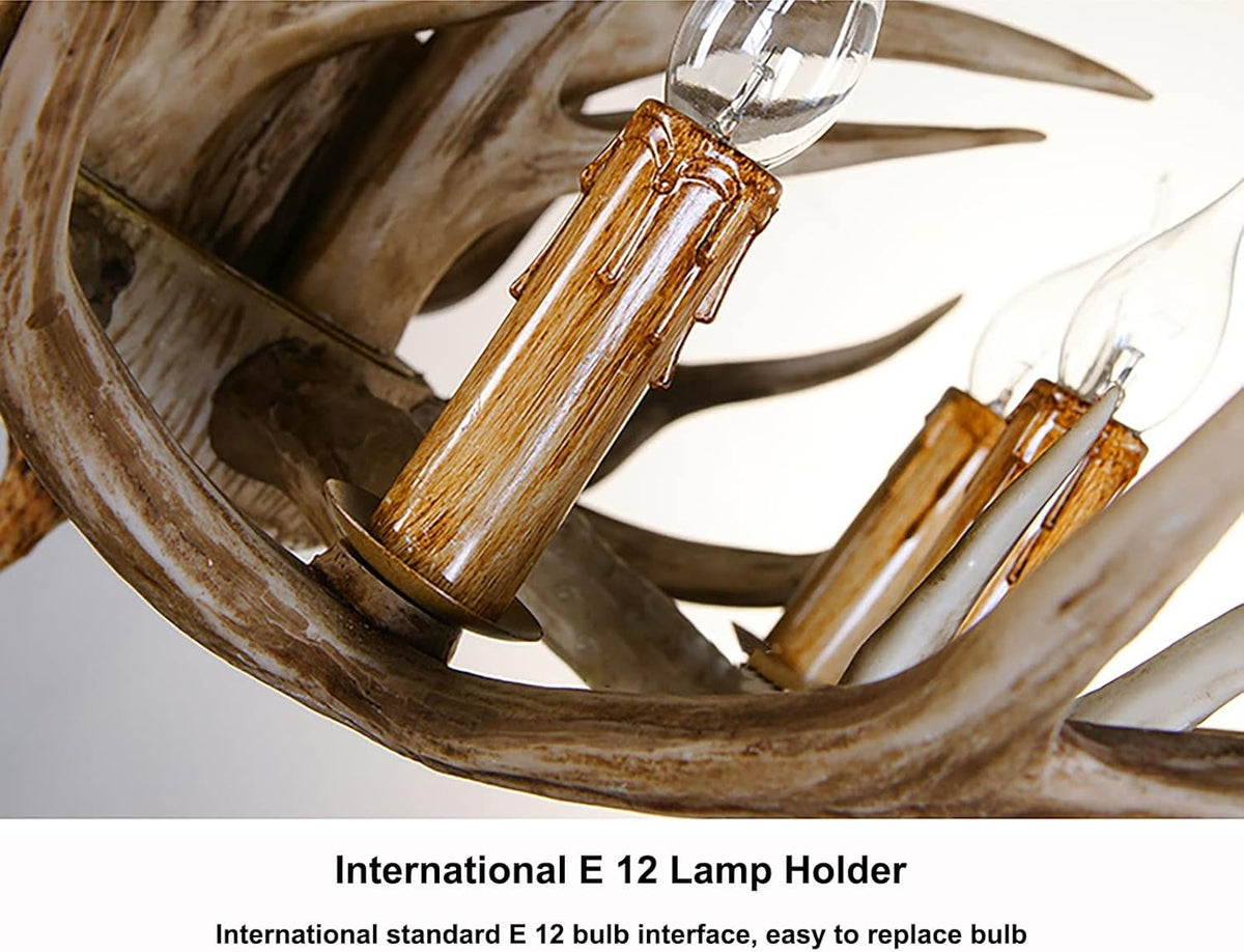 Antler Chandelier 8 Light Rustic Resin Deer Horn Pendant Light I7918