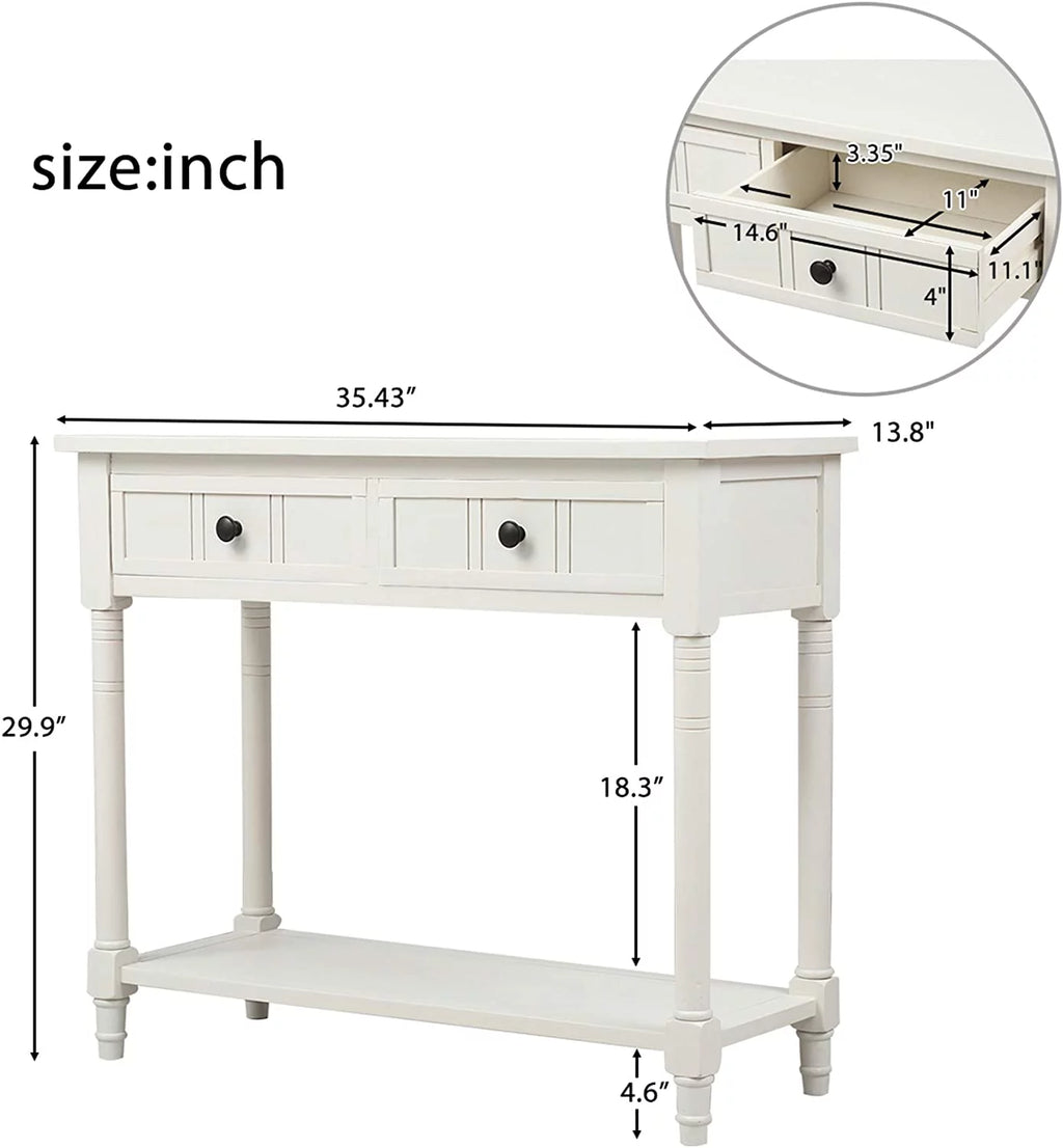White Wooden Console Table with 2 Drawers J1474
