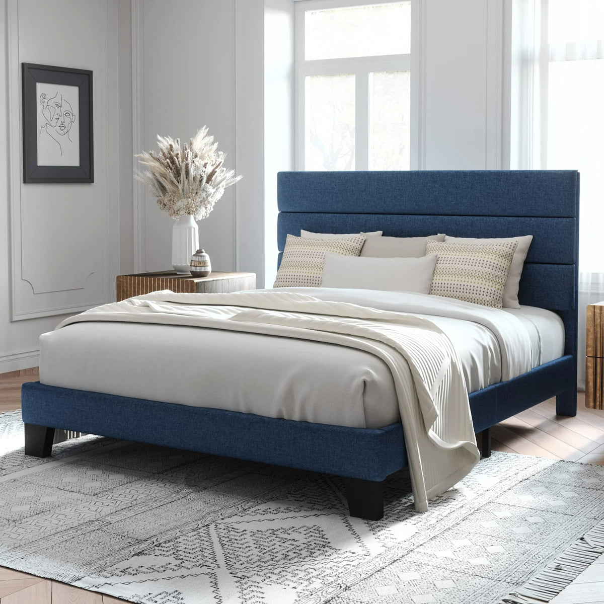 Queen Size Fabric Upholstered Platform Bed Frame Q591432