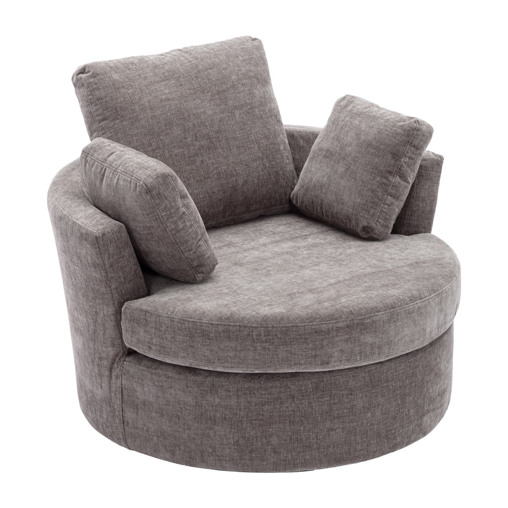 Oversized Round Swivel Accent Chair with 3 Pillows W1639