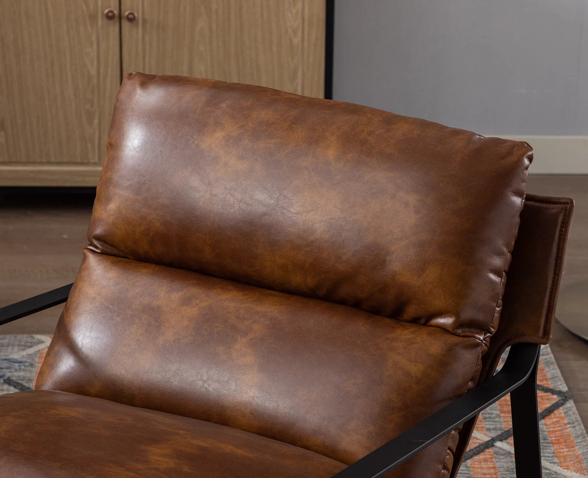 Brown Faux Leather Upholstered Accent Armchair with Metal Base U18809