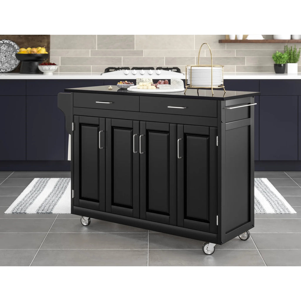 Black Wood Rolling Kitchen Cart G4225