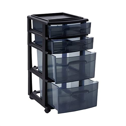 4-Tier Clear Plastic Rolling Storage Drawer Tower P794