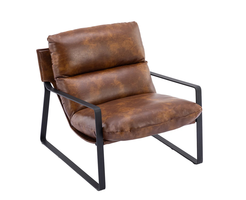 Brown Faux Leather Upholstered Accent Armchair with Metal Base U18809